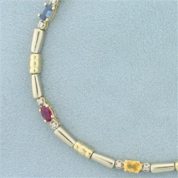 Sapphire and Diamond Two Tone Bracelet in 14k White and Yellow Gold