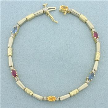 Sapphire and Diamond Two Tone Bracelet in 14k White and Yellow Gold