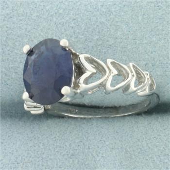 Sapphire Heart Design Ring in 14k White Gold