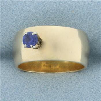 Sapphire Solitaire Wide Band Ring in 14k Yellow Gold