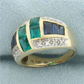Sapphire, Tourmaline, and Diamond Ring in 14k Yellow Gold