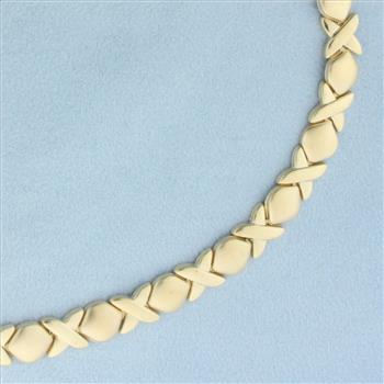 Satin and High Gloss Finish X and O Necklace in 10k Yellow Gold