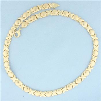 Satin and High Gloss Finish X and O Necklace in 10k Yellow Gold