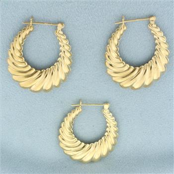 Scalloped Shrimp Hoop Earrings Set of 3 in 14k Yellow Gold