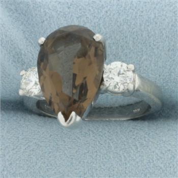 Smoky Quartz and Hearts on Fire Diamond Ring in 18k White Gold