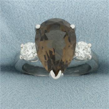 Smoky Quartz and Hearts on Fire Diamond Ring in 18k White Gold