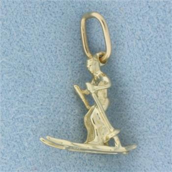 Snow Skiing Pendant or Charm in 14k Yellow Gold