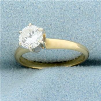 Solitaire Diamond Engagement Ring in 14k Yellow and White Gold