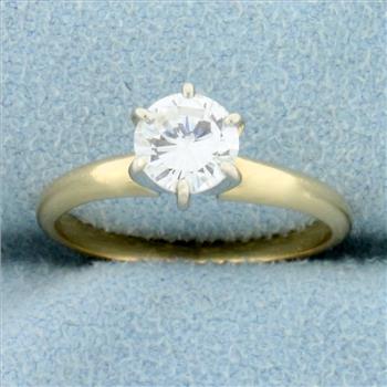 Solitaire Diamond Engagement Ring in 14k Yellow and White Gold