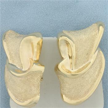 Sparkle Finish Abstract Design Statement Earrings in 14k Yellow Gold