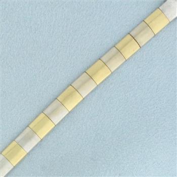 Square Link Checker Design Bracelet in 18k White and Yellow Gold