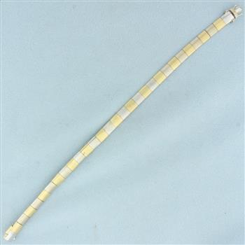 Square Link Checker Design Bracelet in 18k White and Yellow Gold