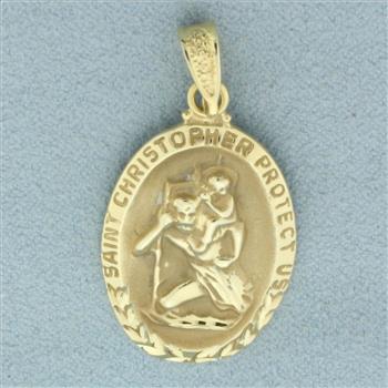 St. Christopher Protect Us Pendant in 14k Yellow Gold