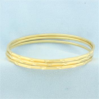 Stacking Beveled Bangle Bracelet Set of 3 in 22k Yellow Gold