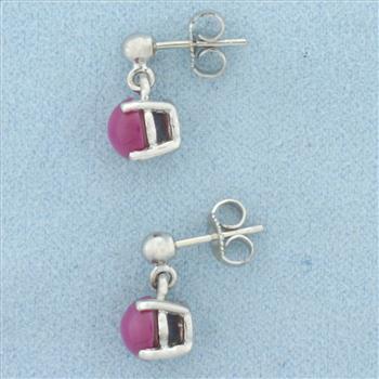 Star Ruby Dangle Earrings in 14k White Gold