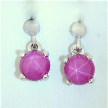 Star Ruby Dangle Earrings in 14k White Gold
