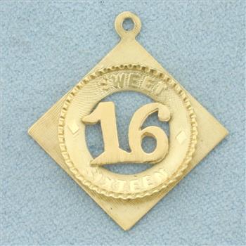 Sweet 16 Charm or Pendant in 14k Yellow Gold