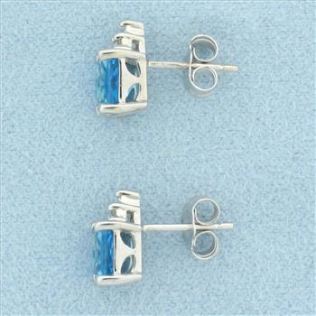 Swiss Blue Topaz and Diamond Earrings in 14k White Gold