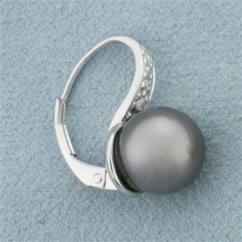 Tahitian Pearl and Diamond Earrings in 14k White Gold