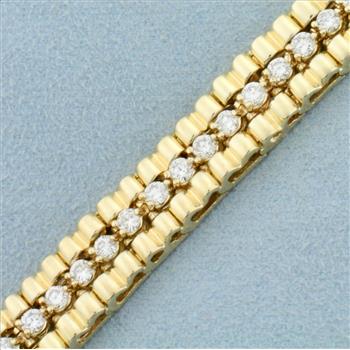 Tank Track Diamond Line Tennis Bracelet in 14K Yellow Gold