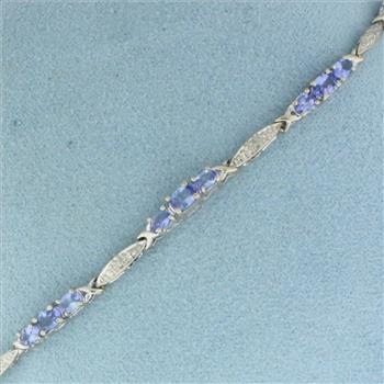 Tanzanite and Diamond Bracelet in 14k White Gold