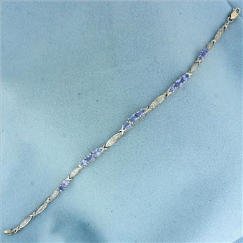 Tanzanite and Diamond Bracelet in 14k White Gold