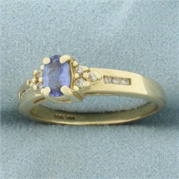 Tanzanite and Diamond Ring in 14k Yellow Gold