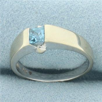 Tension Set Swiss Blue Topaz Ring In 14k White Gold