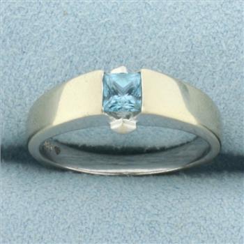 Tension Set Swiss Blue Topaz Ring In 14k White Gold