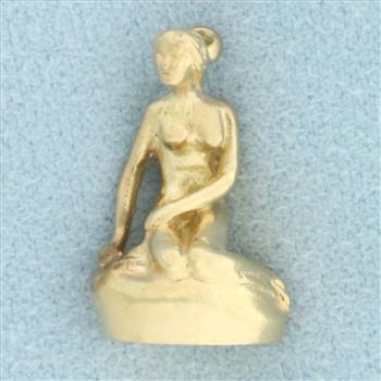 The Little Mermaid of Copenhagen Denmark Pendant or Charm in 14k Yellow Gold