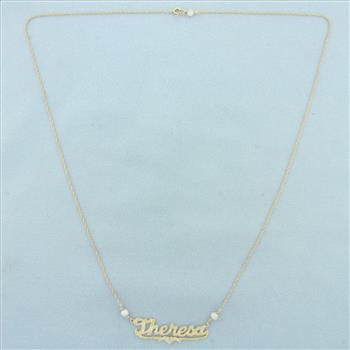 Theresa Diamond and Pearl Necklace in 14k Yellow Gold