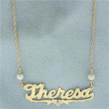 Theresa Diamond and Pearl Necklace in 14k Yellow Gold