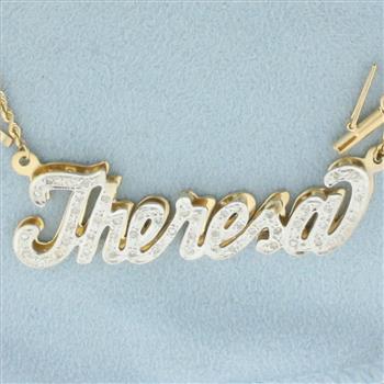 Theresa Nameplate Diamond Necklace in 14k Yellow Gold
