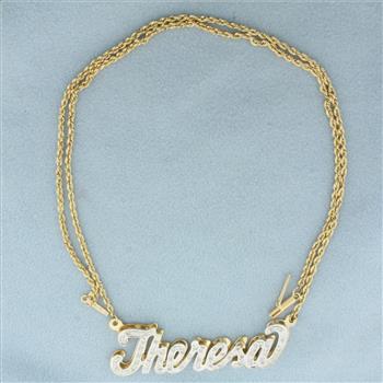 Theresa Nameplate Diamond Necklace in 14k Yellow Gold