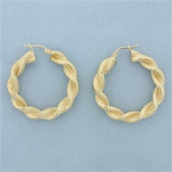 Thick Twisting Rope Design Hoop Earrings in 14k Yellow Gold