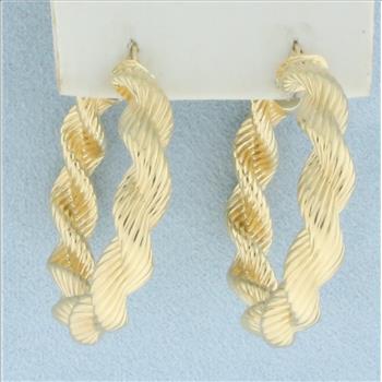 Thick Twisting Rope Design Hoop Earrings in 14k Yellow Gold