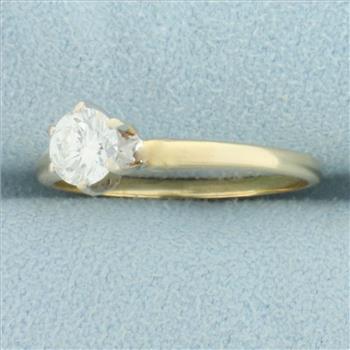 Thin Band Solitaire Diamond Engagement Ring in 14K Yellow Gold