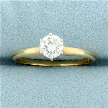 Thin Band Solitaire Diamond Engagement Ring in 14K Yellow Gold