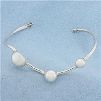 Three Bead Bangle Bracelet in Sterling Silver