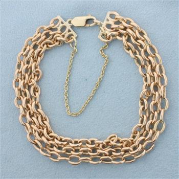 Three Layer Cable Link Chain Bracelet in 14k Rose Gold