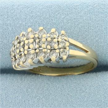 Three Row Diamond Split Shank Ring in 14k Yellow Gold