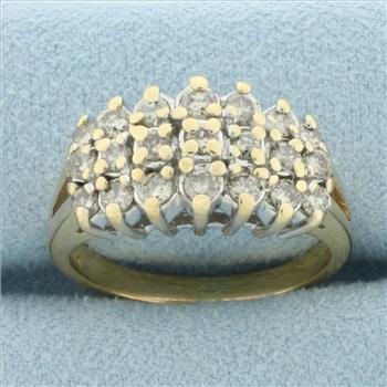 Three Row Diamond Split Shank Ring in 14k Yellow Gold