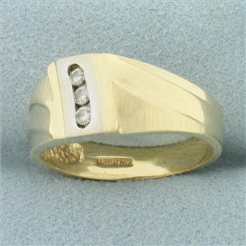 Three Stone Channel Set Two Tone Diamond Ring in 14k Yellow Gold