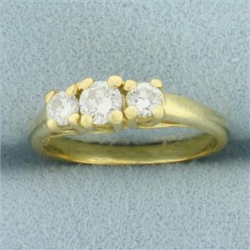 Three Stone Diamond Wedding or Anniversary Ring in 18k Yellow Gold