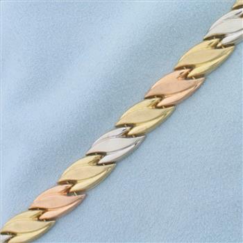 Tri Color Designer Link Bracelet in 10k White, Yellow and Rose Gold