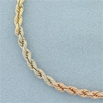 Tri Color Rope Bracelet in 14k Yellow, White and Rose Gold