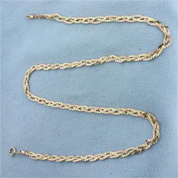 Tri-Color Braided S-Link Choker Necklace in 14k Yellow, White, and Rose Gold