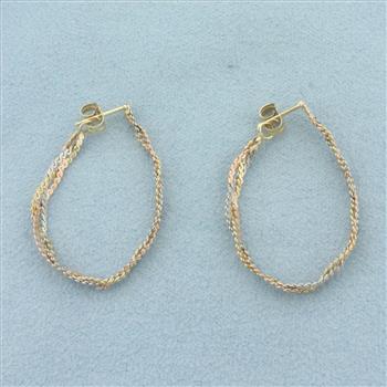 Tri-Color Braided S-Link Front to Back Hoop Earrings in 14k Yellow, Rose, and White Gold