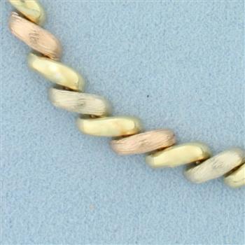 Tri-Color San Marco Macaroni Link Bracelet in 14k Yellow, Rose, and White Gold