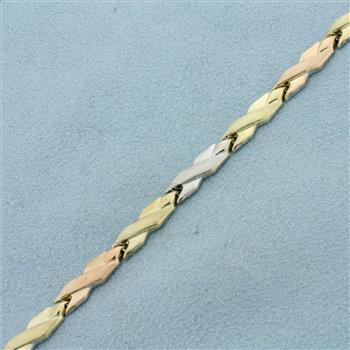 Tri-Color X Link Bracelet in 10k Gold and Sterling Silver